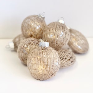 Knit Christmas Ornament, Christmas Ornament, Christmas Ball, Christmas Decorations, Christmas Gift, Beige Christmas Ball, Gold Yarn Ornament