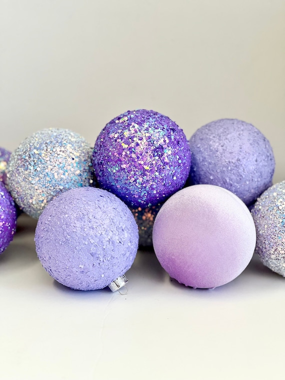 12 Pcs Purple Christmas Handmade Ornaments Christmas Tree Decorations Glitter Christmas Balls Christmas Gift Flocked Bulk Christmas Box Etsy UK