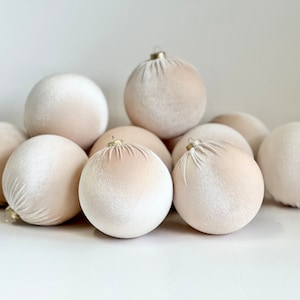 Handmade Beige Velvet Christmas Balls: Holiday Decor (12 pcs)
