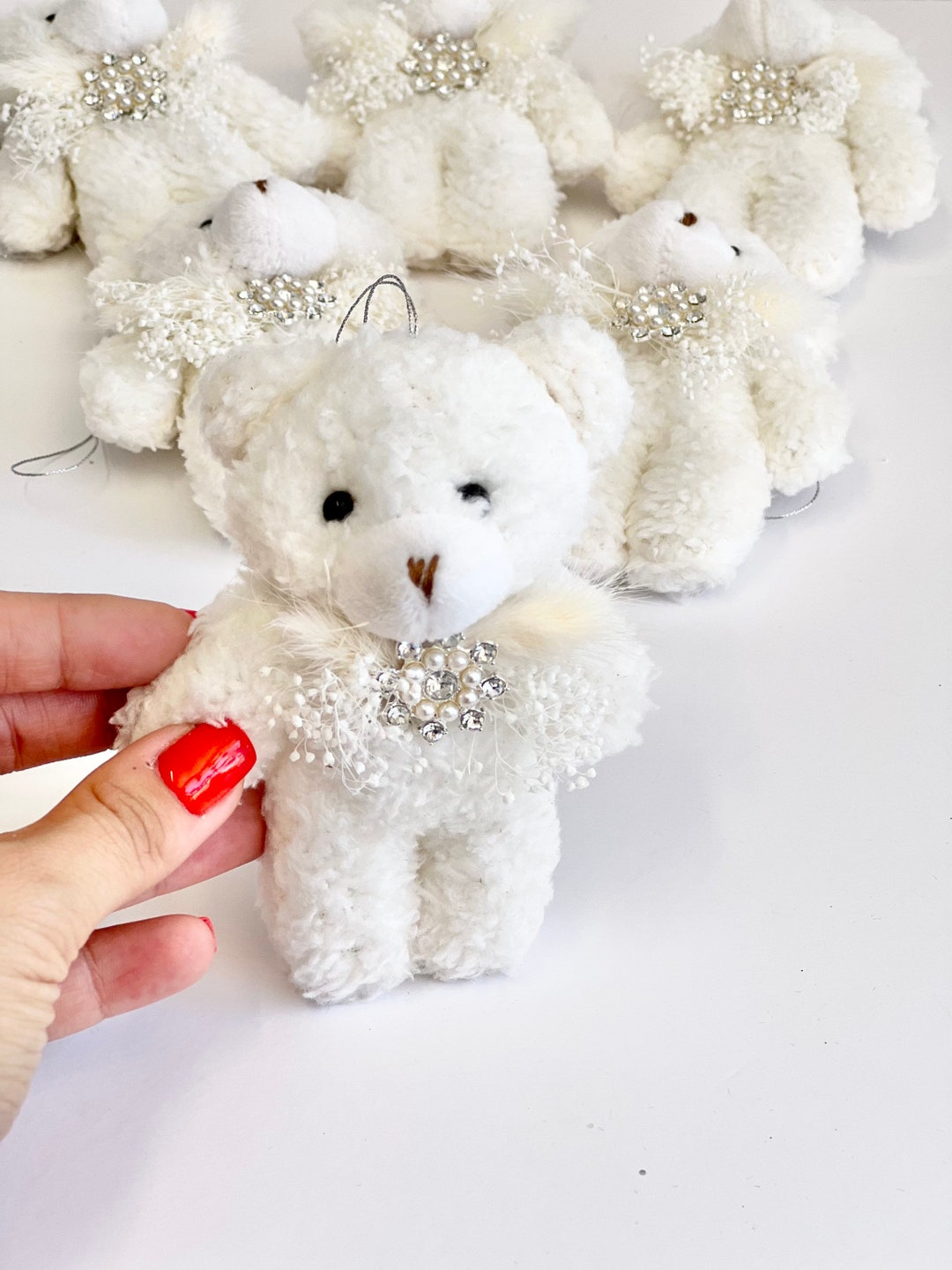 White Teddy Bear Christmas Ornament, Christmas Plush Toy, Baby First