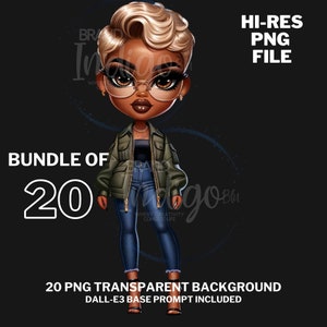 Black Chibi Clipart Bundle - 20 PNGs with Short Blonde Hair, Transparent PNG for POD, African American Chibi