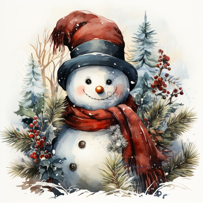 Watercolor Snowman Clipart. Fun Snowmen, Winter Holiday Festive ...
