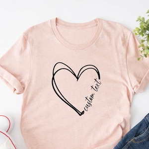Customized Text Heart Line Shirt, Double Heart Shirt, Name Heart Line Tees, Custom Mom Shirt, Personalized Aunt Shirt, Custom Family T-shirt