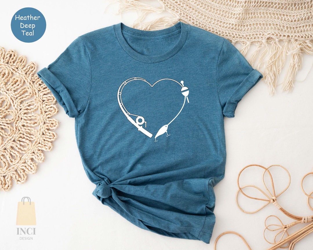 Heart Fishing Shirt, Fishing Girl T-shirt, Funny Fishing Shirt, Fishing ...