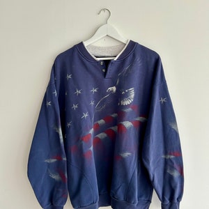 Vintage 90s American Flag and Eagle Button Sweatshirt