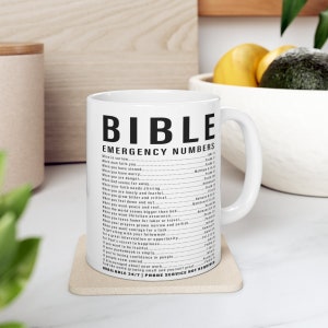 Bible mug, Emergency numbers from Bible Ceramic Coffee Mug 11oz