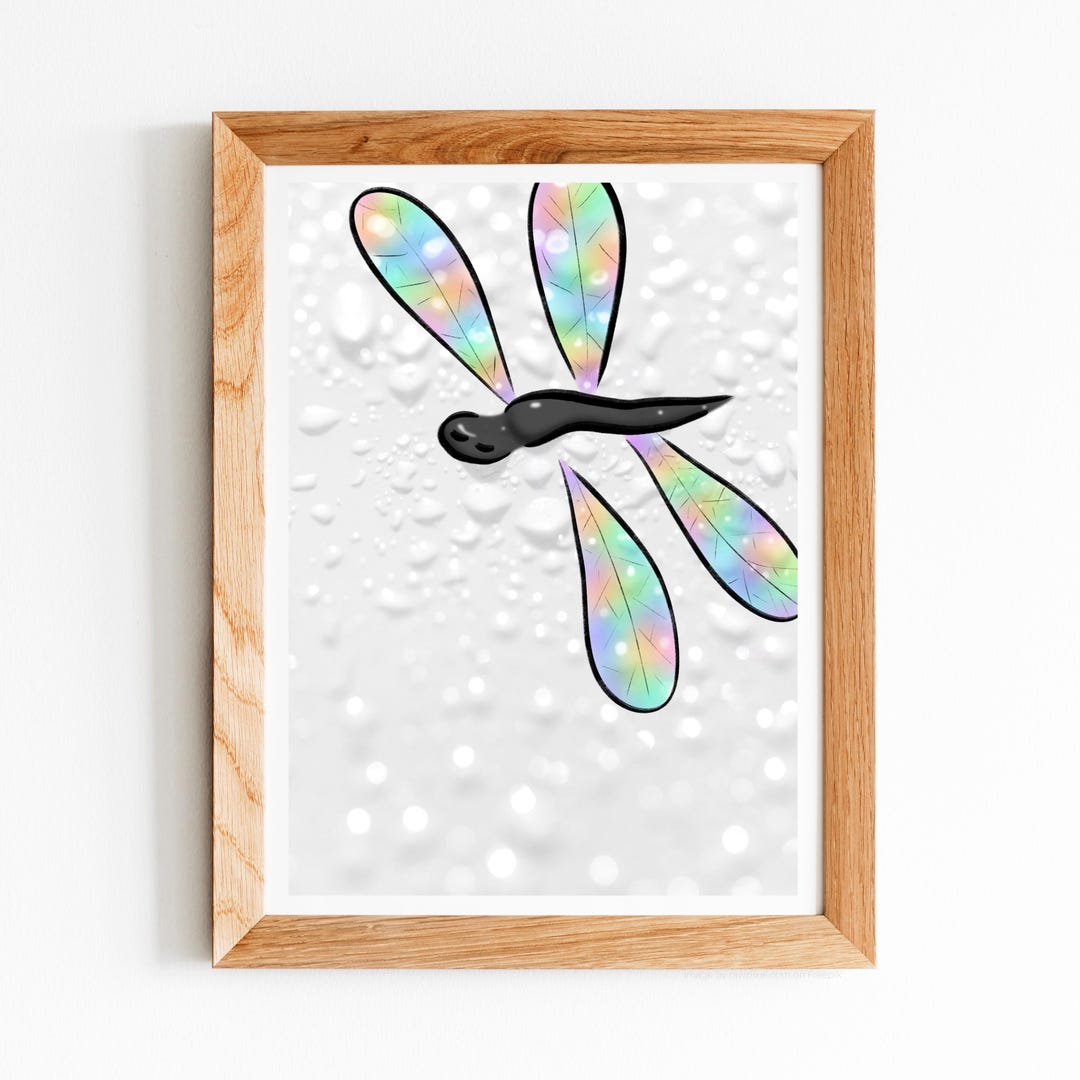 Dragonfly Art Print, Cartoon Style Dragonfly, Dragonfly With Iridescent ...