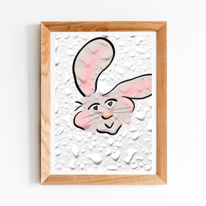 Abstract Bunny Portrait, Bunny Rabbit Art Print, Unique Pet Portrait, Whimsical Animal Drawing, Easter Home Decor