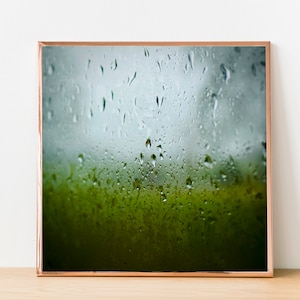 Raindrops On Window Print, Macro Photography, Abstract Rain Artwork, Nature Inspired Home Decor