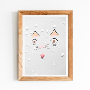 Retrato abstracto de gato, impresión artística de gatito, retrato de mascota único, dibujo de animal caprichoso, decoración peculiar del hogar