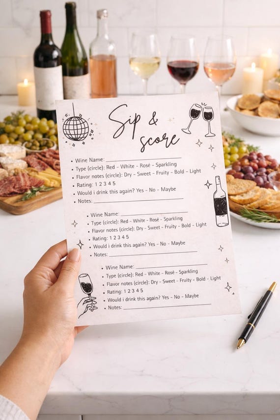 Wine Tasting Scorecard | Wine Night Party Game (Digital Download)