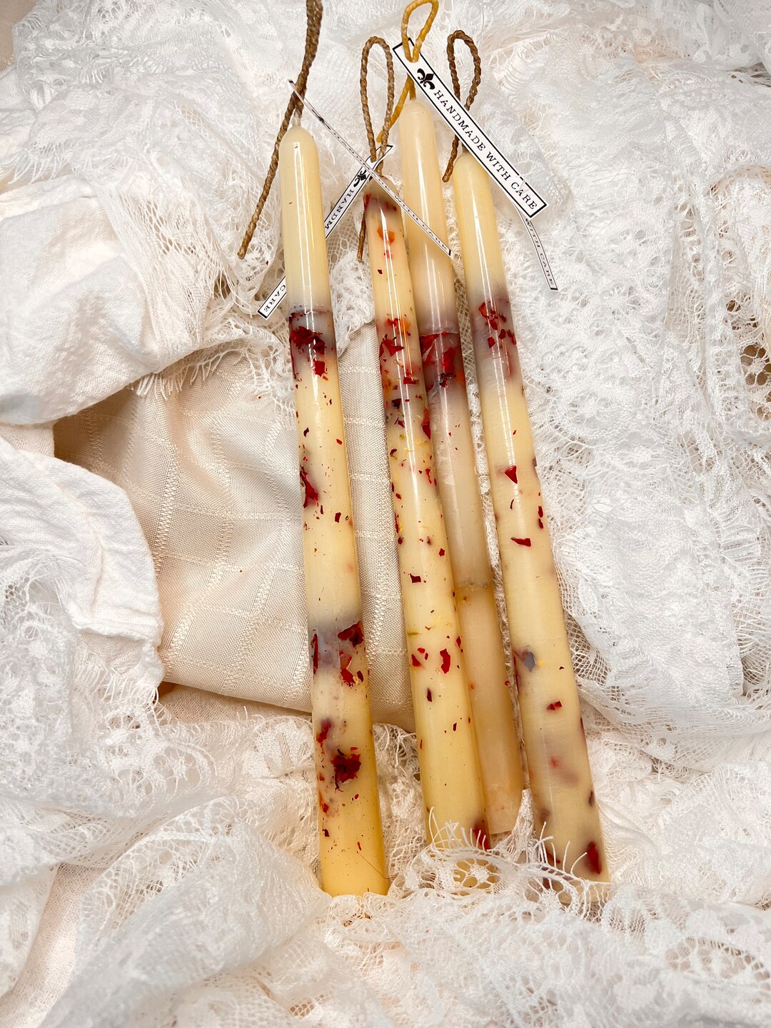 10 In. Beeswax Taper Candle Set of 5 Crackling Rose Etsy UK