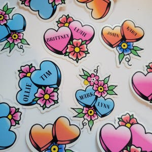 Custom Hearts Tattoo Sticker, Traditional Style Sticker, Couples Gift, Personalized Phone Sticker, Romantic Heart Decal