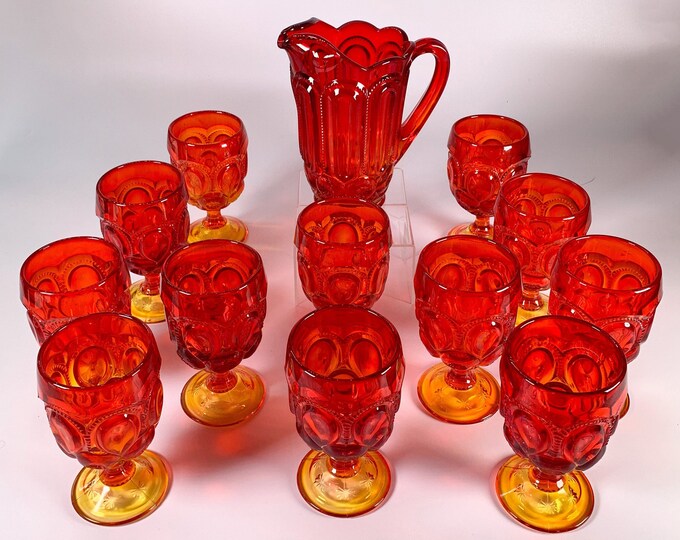 VTG Moon and Stars Amberina Pitcher & Goblets - Etsy