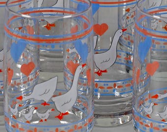 Vintage Luminarc by J. G. Durand USA Hearts & Geese Tumblers Total of 11