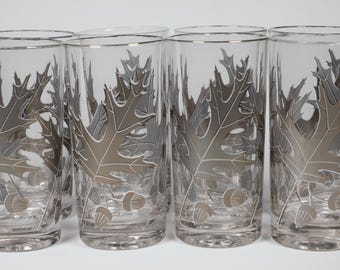 Vintage Libbey Silver Oak Leaf with Accorns Highball Glasses set of 8