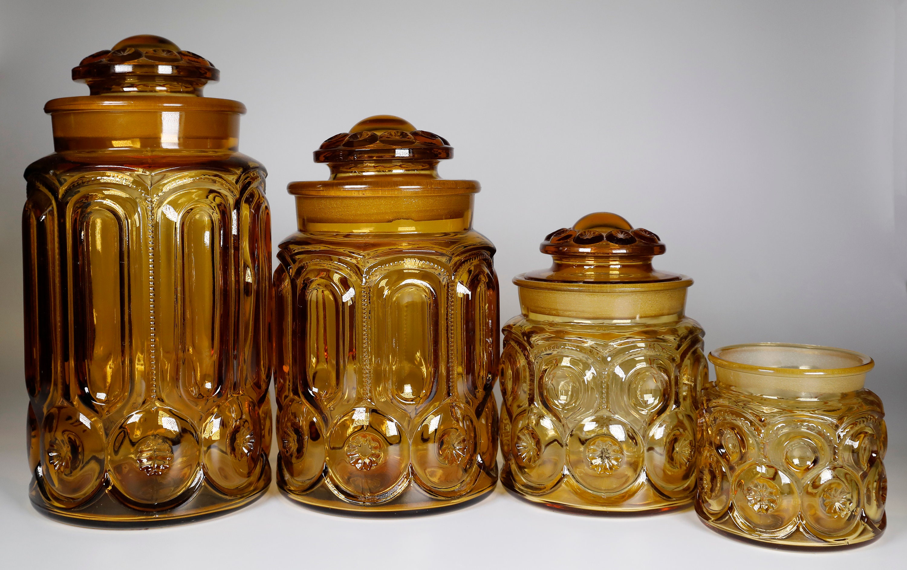 Vintage LE Smith Moon and Star Amber Glass Canister Set Etsy