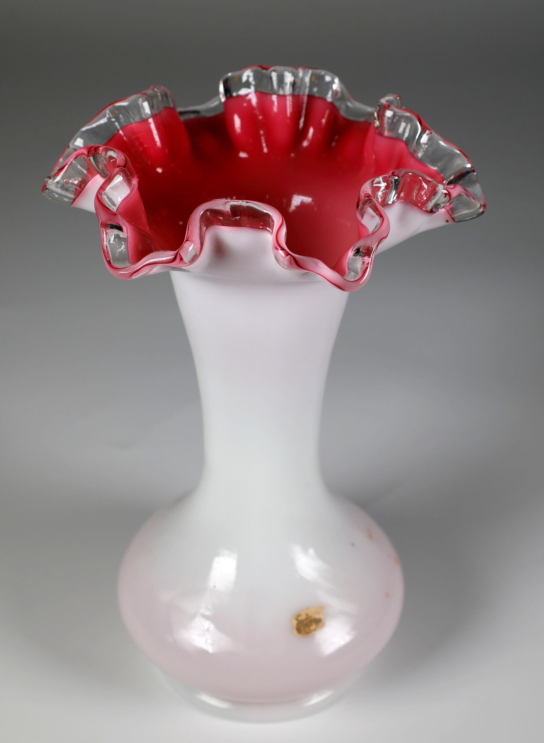 フェントン　花瓶　シルバークレスト フェントン アートガラス シルバークレスト 花瓶 ピンク/ピーチ