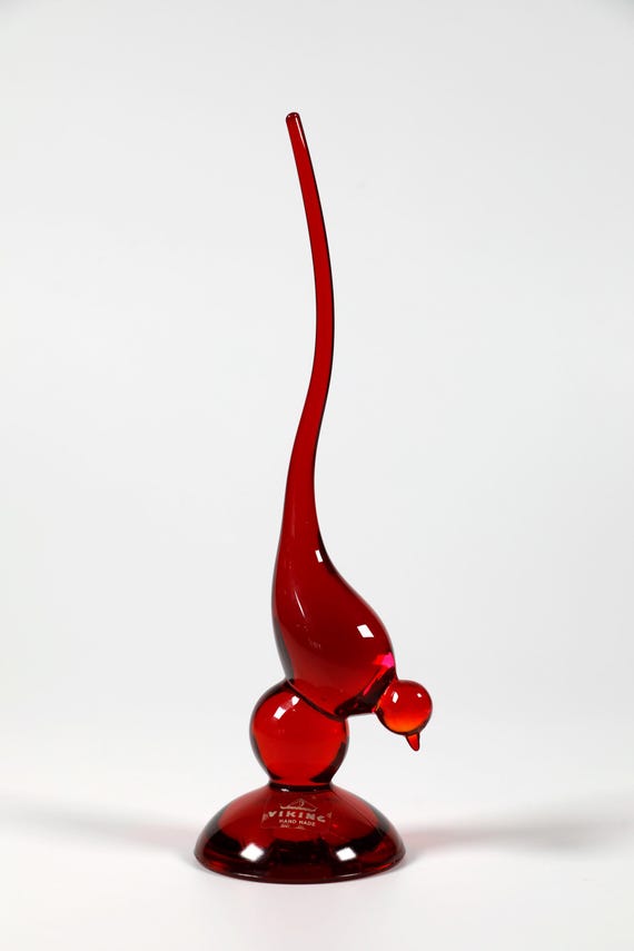 Vintage 60s Viking Glass Epic Long Tail Bird Red - Etsy