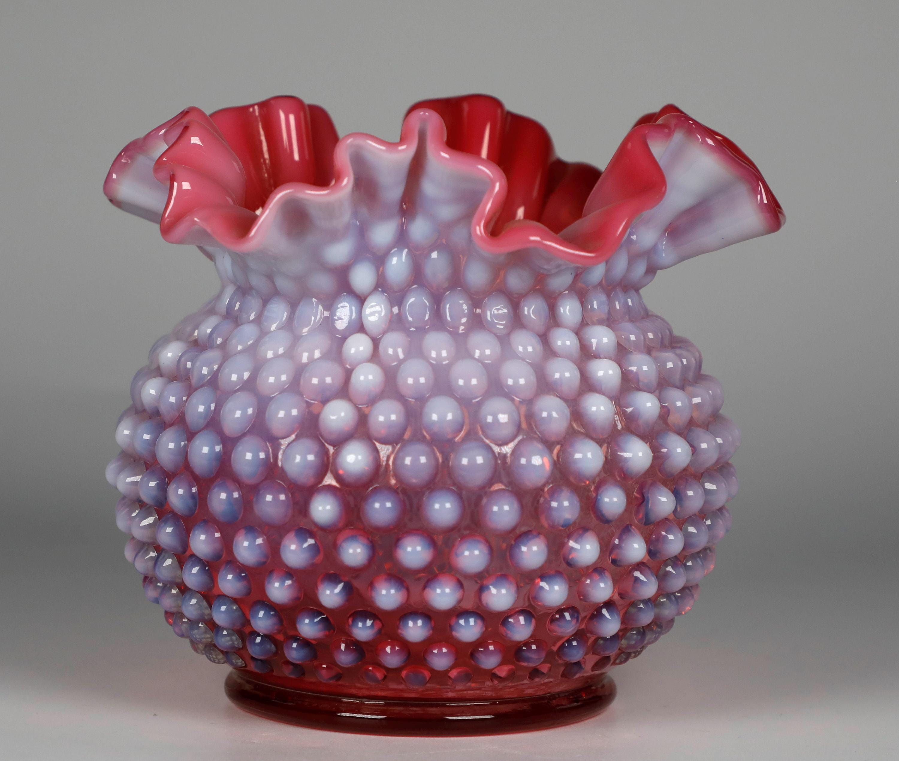 フェントン　クランベリーオパールセント　ホブネイル　フリルボウル　L Vintage Fenton Cranberry Opalescent Hobnail Ruffled Edge Bowl - Etsy