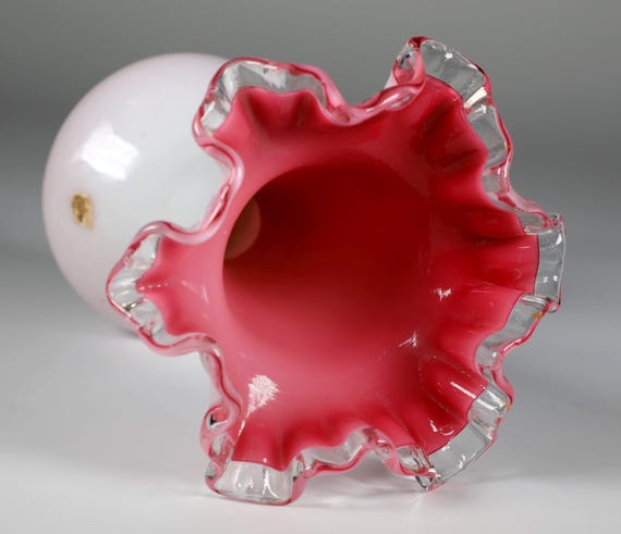 フェントン アートガラス シルバークレスト 花瓶 ピンク/ピーチ