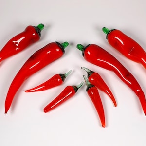 Vintage Glass Red Hot Peppers set of 8