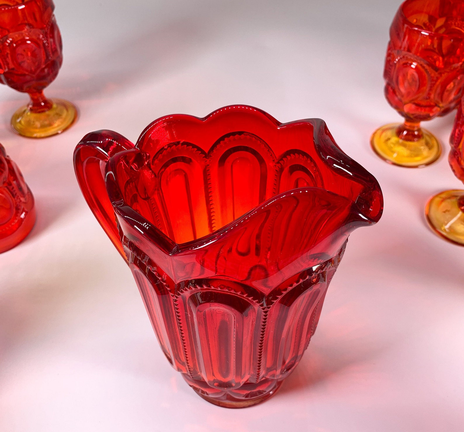 VTG Moon and Stars Amberina Pitcher & Goblets - Etsy