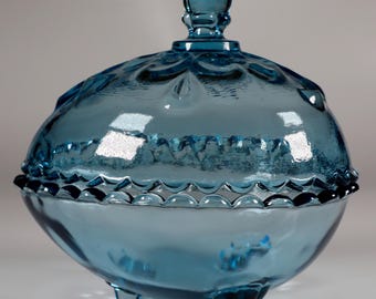 Vtg 1993 Tiara Exclusive Azure Blue Egg Candy Dish, 2 Available (Covered Dish, Lidded Dish, Candy Box)