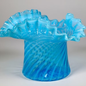 Antique Fenton Blue Opalescent Spiral Optic Top Hat 4" 1939