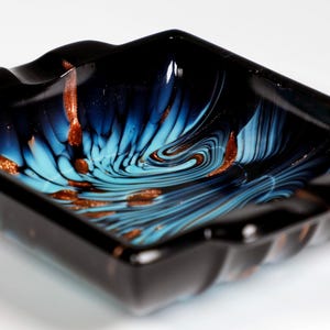 Vintage Turquoise Black Copper Ashtray
