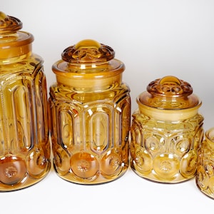 Vintage LE Smith Moon and Star Amber Glass Canister Set