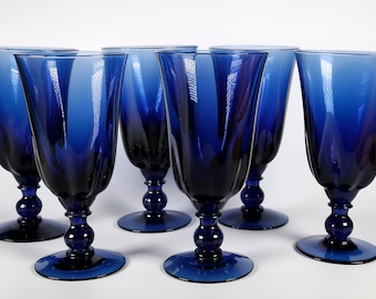 Vintage Tiffin Canterbury II Cobalt Blue Wine Glasses-Blown Glass 70s (Sold Individually)