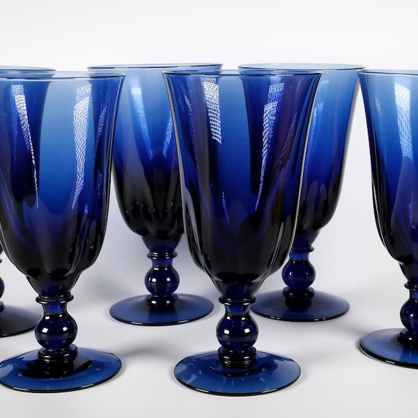 Vintage Tiffin Canterbury II Cobalt Blue Wine Glasses-Blown Glass 70s (Sold Individually)