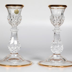Vintage Cristal d&#39;Arques 24% Leaded Crystal Candle Holders With Gold Rims.