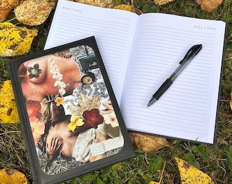 Uniek collageontwerp notitieboek met harde kaft - Playboy collageontwerp natuurthema 8,5 x 6 inch gelinieerd notitieboek