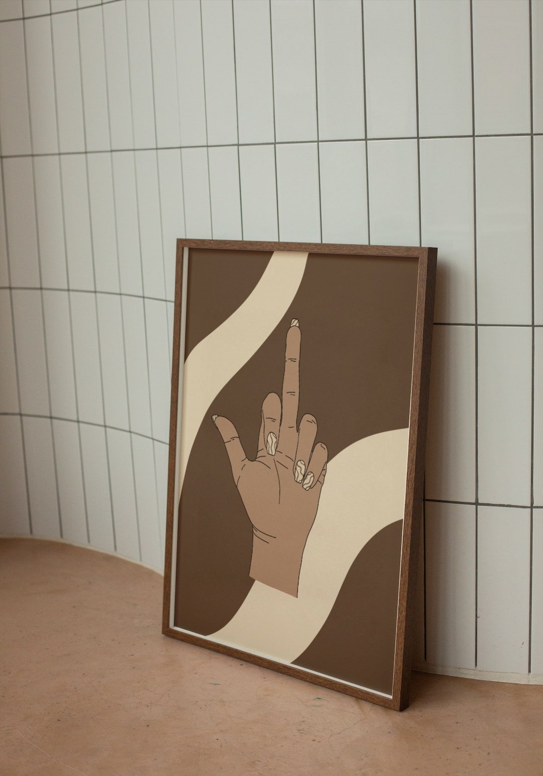 Middle Finger Printable Wall Art, Wall Art, Brown Waves, Nail Art ...