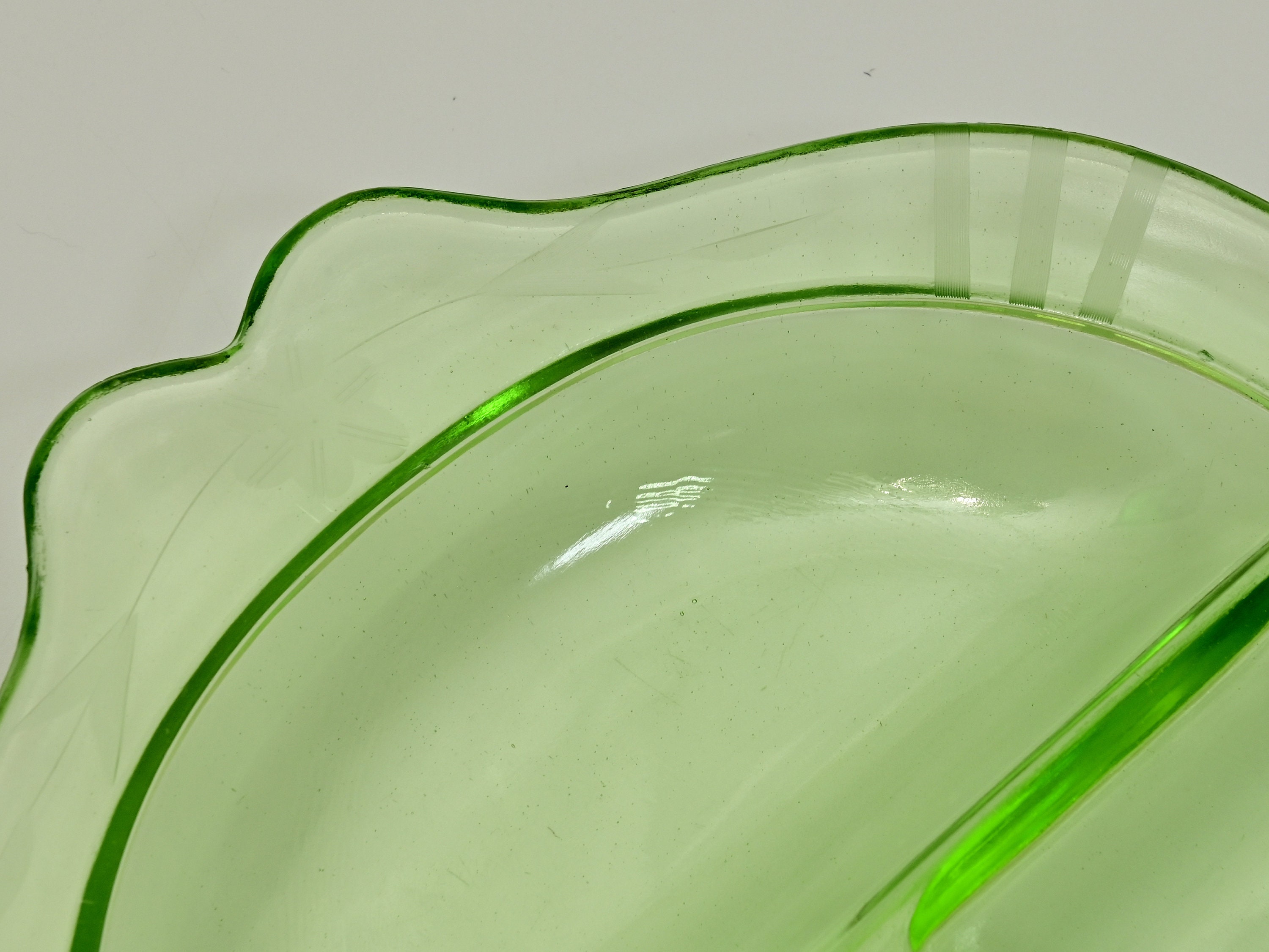 Vintage Green Uranium Depression Glass Divided Serving Tray Snack
