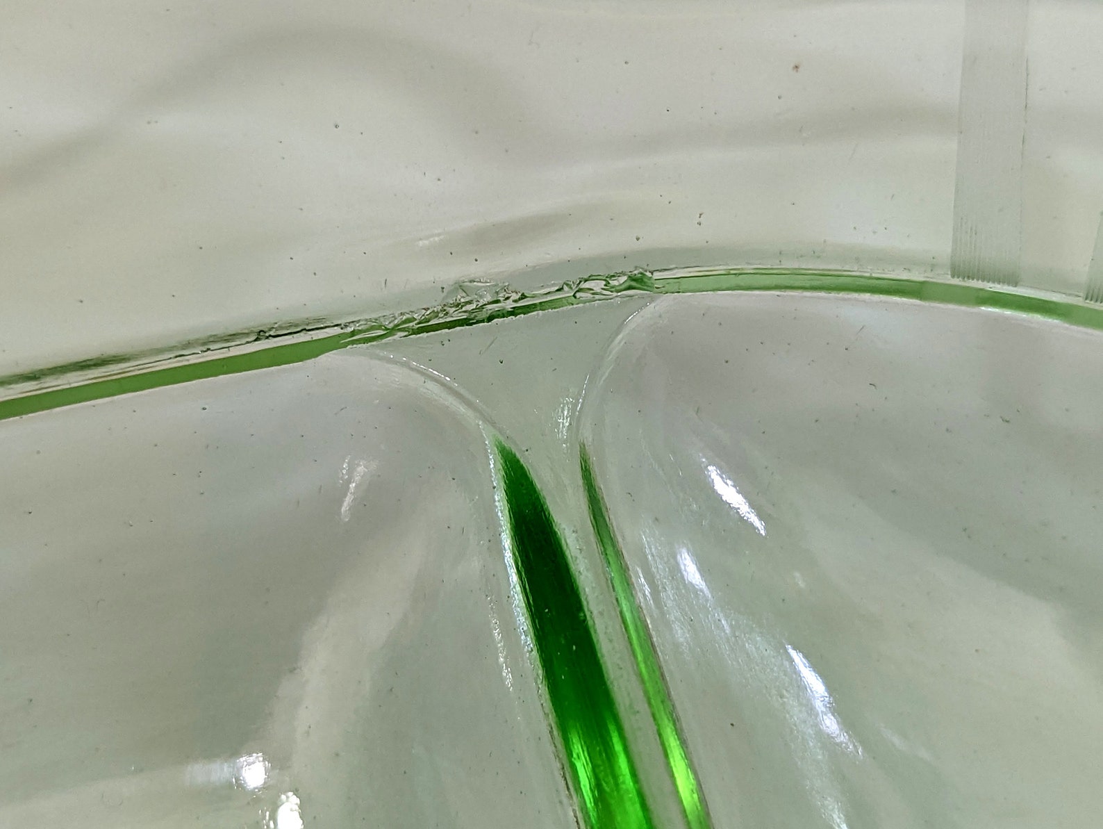 Vintage Green Uranium Depression Glass Divided Serving Tray Snack