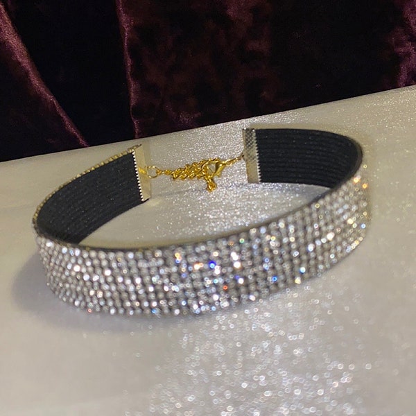 Diamond Stretch Choker | FREE SHIPPING, Handmade, crystals, bling, rhinestones, choker necklace, wedding prom choker, party Halloween, bling