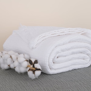 Muslin Bedspread, Soft Organic Certified Cotton Muslin Blanket, 4 Layer Gauze, Muslin Baby Swaddle