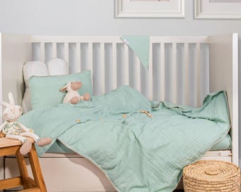 Organic Muslin Toddler Duvet Cover Set, Wide Crib Duvet Cover, Ikea Baby Cot Bed Size, Handmade Crochet Edge, Cotton Baby Bedding Set