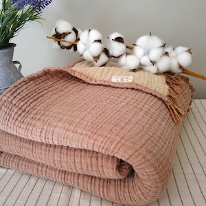 100 % Soft 4 Layer Gauze Blanket, Cotton Muslin King Bedcover, Organic Muslin Throw Blanket, OEKO-TEX Certified Bedspread, Turkish Blanket
