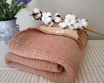 100 % Soft 4 Layer Gauze Blanket, Cotton Muslin King Bedcover, Organic Muslin Throw Blanket, Organic Cotton Bedspread, Turkish Blanket