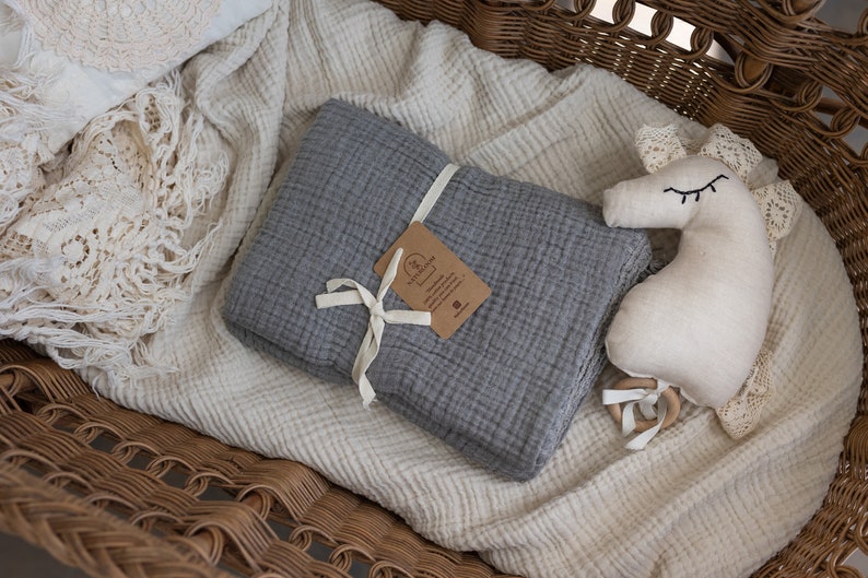 4 Layer Organic Muslin Baby Blanket, Soft Cotton Baby Swaddle, Newborn Gift for Girl or Boy, Muslin Baby Quilt image 9