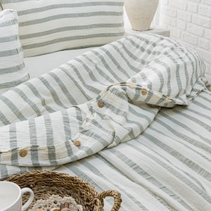 Breathable Muslin Duvet Cover, Luxury Gauze Bed Linen Set, Organic Muslin Comforter Cover, King Size Bedding Set, Cotton Quilt Cover