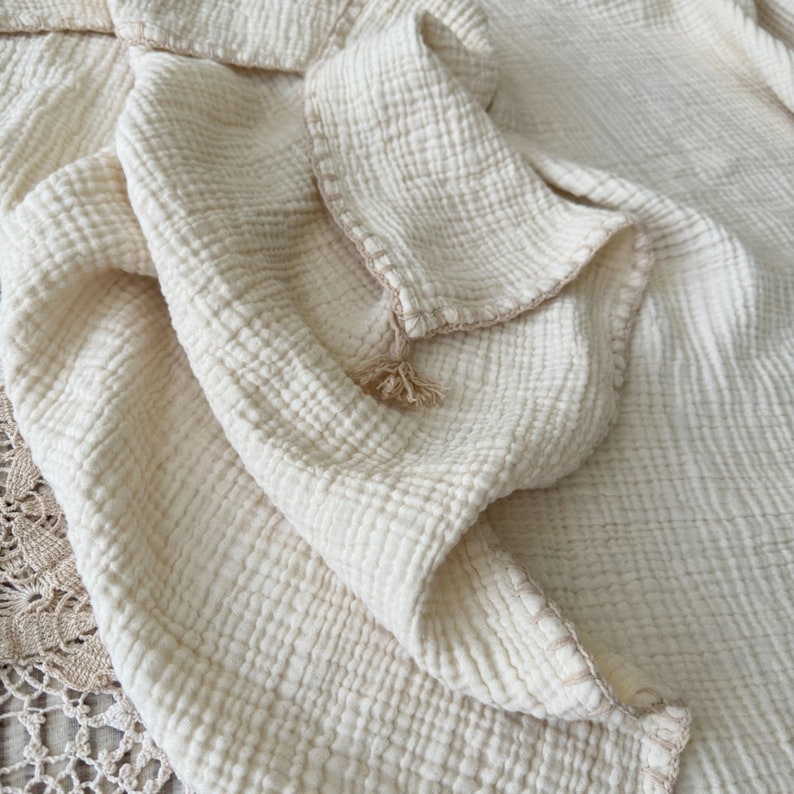 4 Layer Organic Muslin Baby Blanket, Soft Cotton Baby Swaddle, Newborn Gift for Girl or Boy, Muslin Baby Quilt image 4