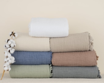 Soft Organic Certified Cotton Muslin Blanket, 4 Layer Gauze California King, Queen Twin Bedspread, Muslin Throw Blanket