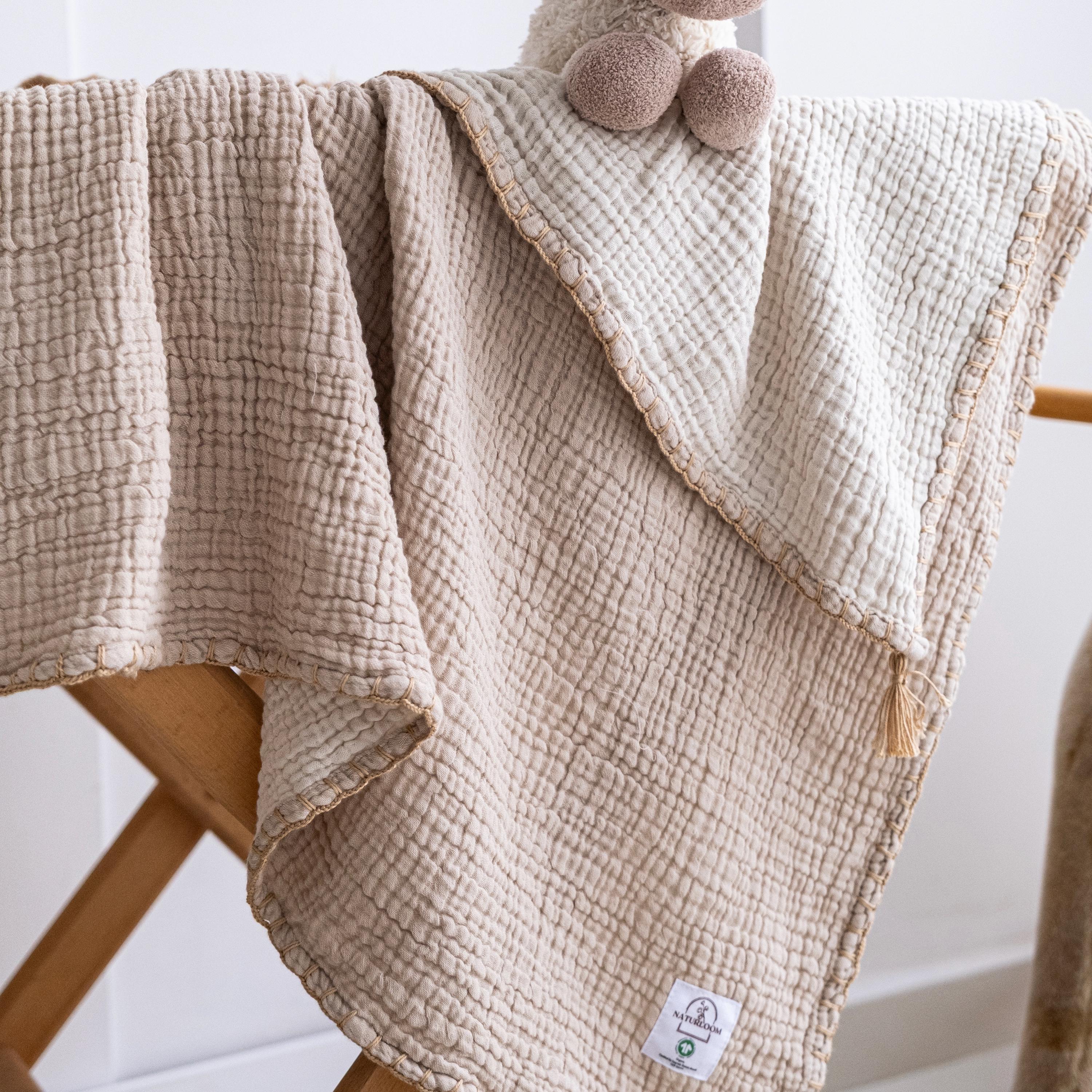 GOTS Certified Muslin Baby Blanket, Organic Cotton Baby Quilt, 4 Layer Muslin Swaddle, Newborn Gift, Baby Shower Gift, Baby Girl Blanket