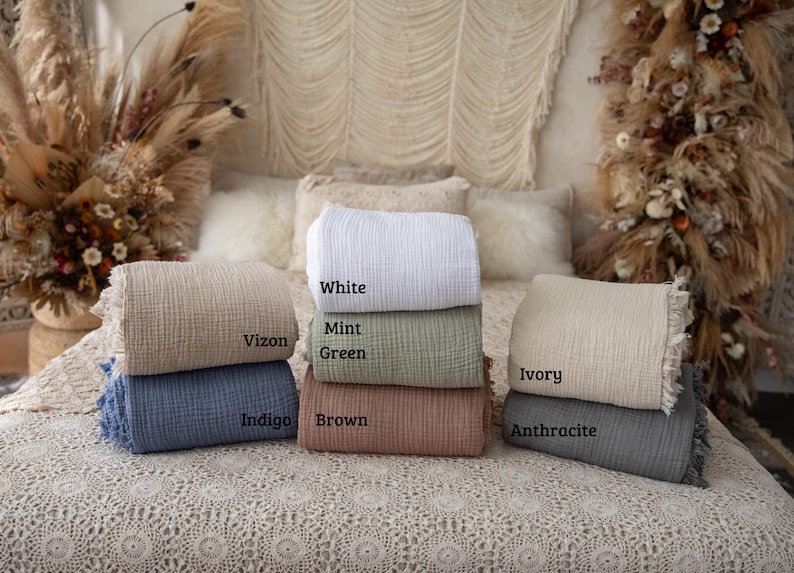 100 % Soft 4 Layer Gauze Blanket, Cotton Muslin King Bedcover, Organic Muslin Throw Blanket, OEKO-TEX Certified Bedspread, Turkish Blanket ANTRASIT