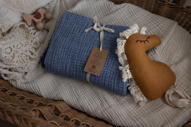 4 Layer Organic Muslin Baby Blanket, Soft Cotton Baby Swaddle, Newborn Gift for Girl or Boy, Muslin Baby Quilt image 7
